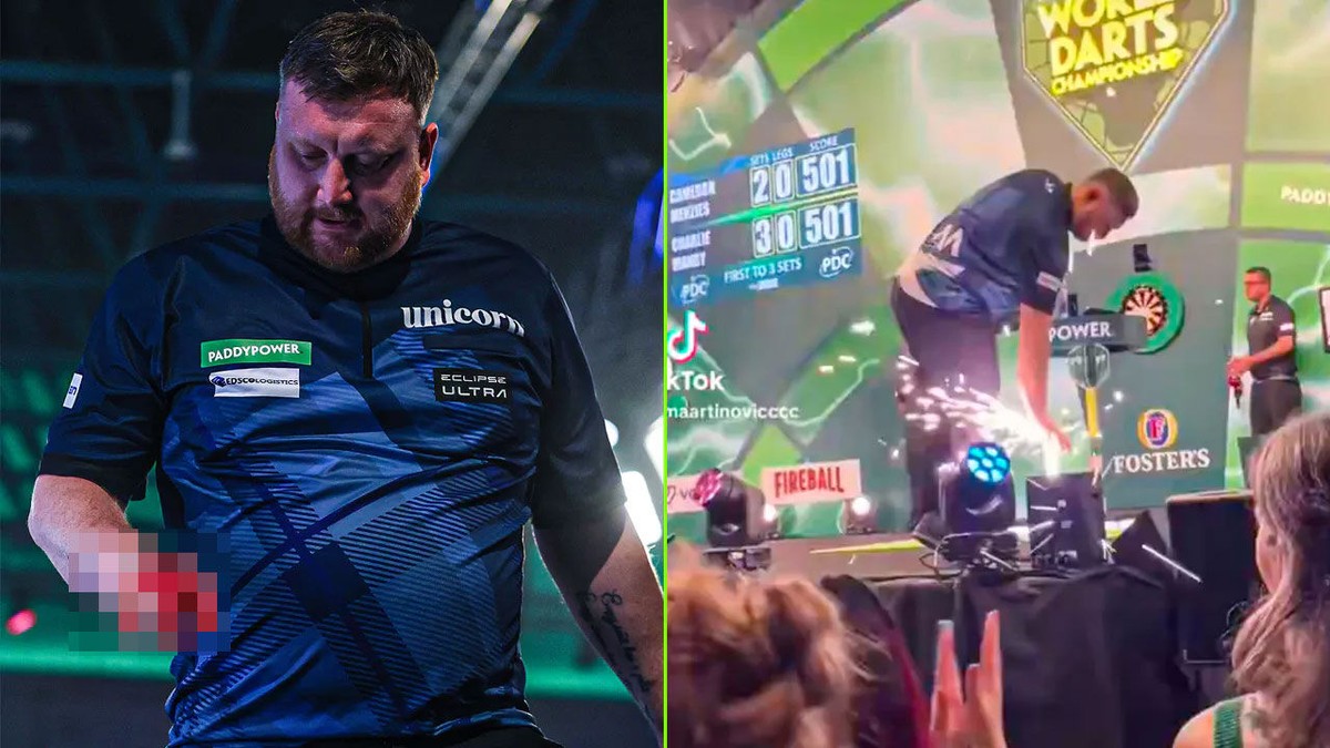 Wat bezielde hem? Nieuwe beelden tonen hoe dolgedraaide Schot vóór hij tafel mepte ook nog bewust hand verbrandde op WK-darts