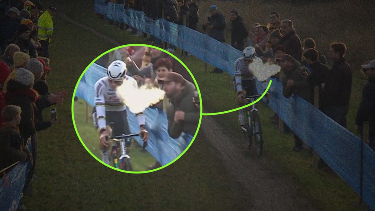 "Onnozelaar, paljas!": toeschouwer blaast rook vol in het gezicht van passerende Mathieu van der Poel
