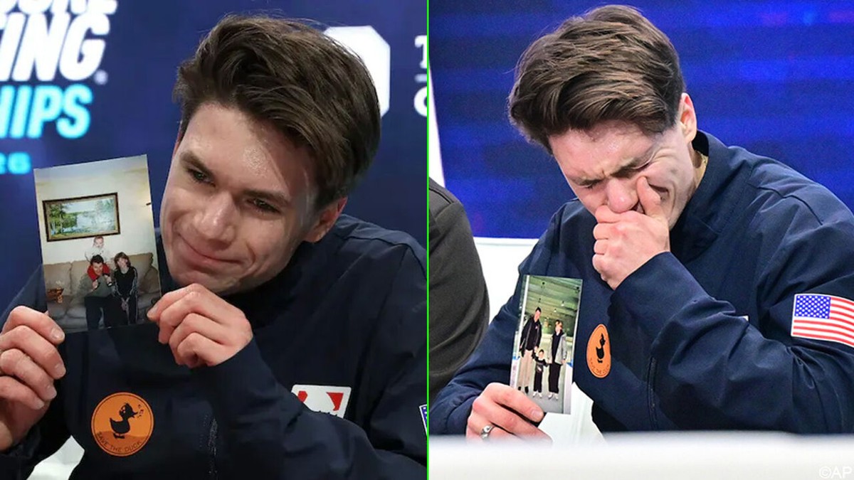 Achter de tranen gaat een tragedie schuil: Amerikaanse schaatser zorgt voor pakkend moment met foto van ouders