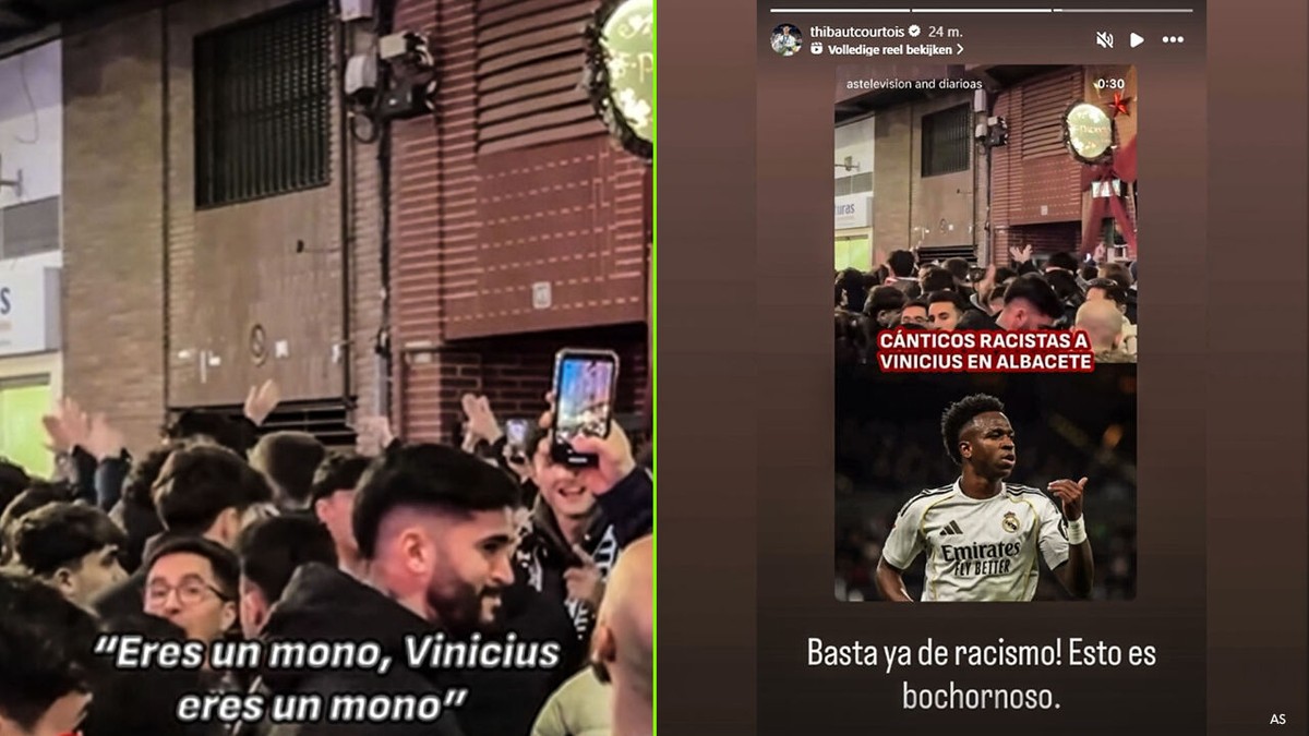 "Genoeg ermee, dit is beschamend": Courtois reageert op racistische gezangen aan adres van Vinicius voor bekerduel