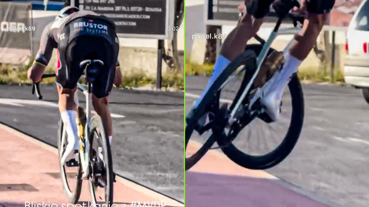 Nog altijd een acrobaat op de fiets: Mathieu van der Poel pakt op stage uit met circussprong