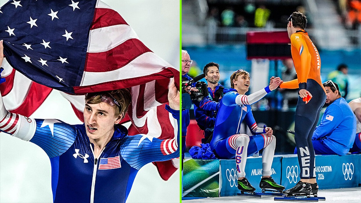 Wat een beklijvend duel! Fenomeen Jordan Stolz knalt met recordtijd op 500 meter naar 2e goud