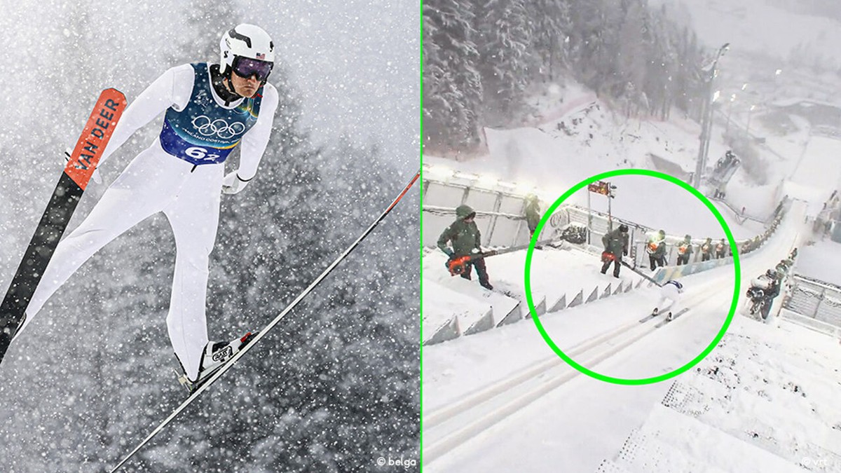 Amerikaanse schansspringer knalt op bladblazer tijdens afdaling: "Helaas was iemand een beetje te laat"