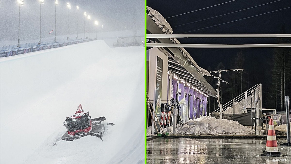 Finale in halfpipe uitgesteld door sneeuwstorm, tribune aan bobsleebaan bedolven onder sneeuw