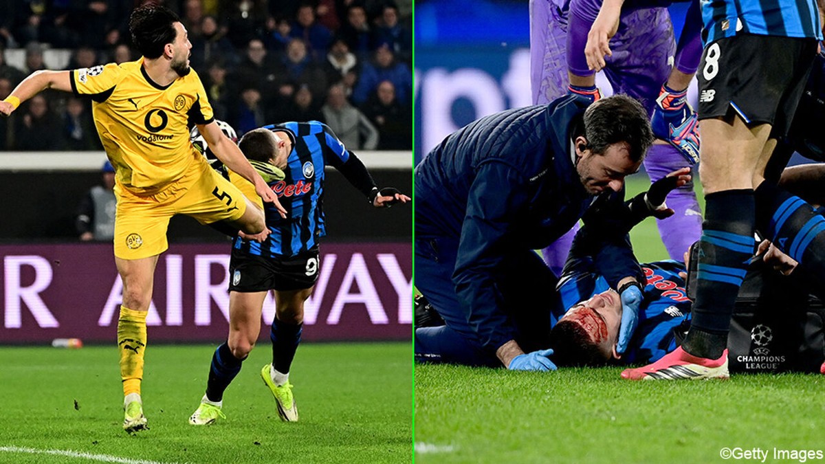 Wat een ontknoping: Atalanta-spits krijgt studs vol in gezicht in slotminuut, weergaloze penalty is doodsteek voor Dortmund