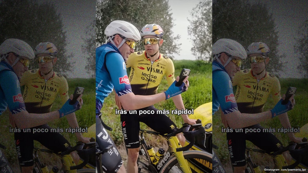 Wout van Aert grapt tegen Spaanse influencer (in Alpecin-tenue): "Met een ander shirt zou je al meteen sneller zijn"