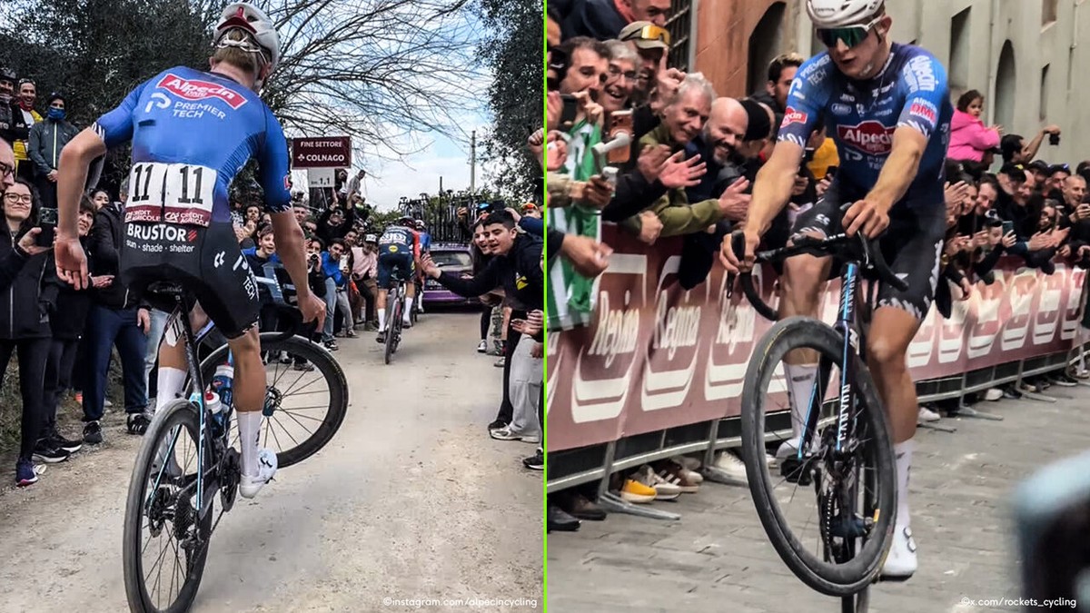 De stuntpiloot had nog overschot: Tibor Del Grosso pleziert fans op steilste stroken van Strade Bianche met wheelies
