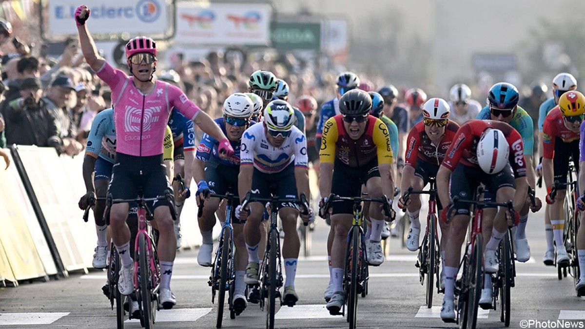 Luke Lamperti hijst de Amerikaanse vlag in eerste sprintersafspraak in Parijs-Nice, Vito Braet is 2e