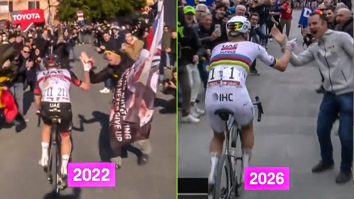 Elke Strade-triomf bezegeld met high five: al 4 keer komt Tadej Pogacar oude bekende tegen op exact dezelfde plek