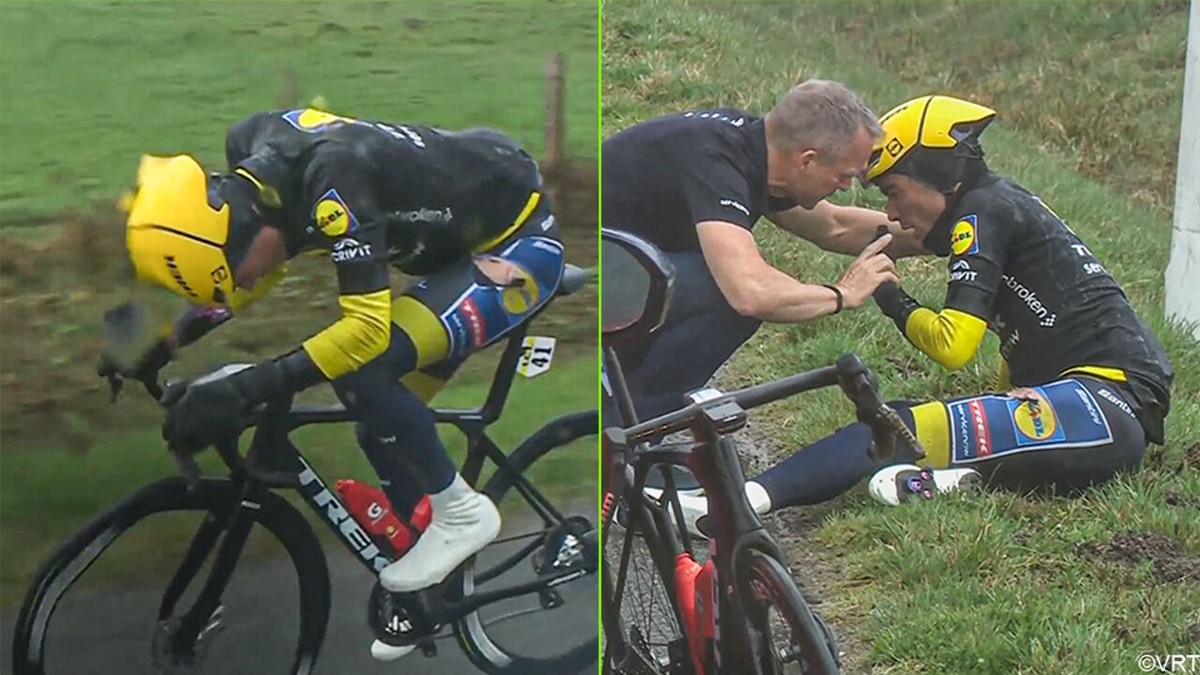 Kermend in de graskant: leider Juan Ayuso komt zwaar ten val en moet opgeven in Parijs-Nice