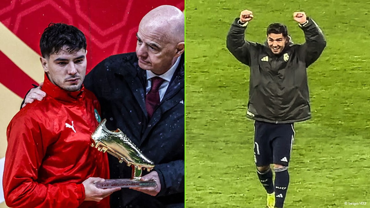 Twee maanden geleden nog ontroostbaar, nu dolblij: penaltymisser Brahim Diaz viert winst in Afrika Cup