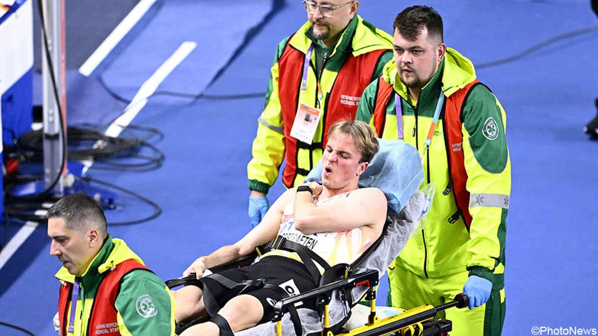 Van de hemel naar de hel op WK indoor: Simon Verherstraeten eindigt zijn 60m-finale op een brancard