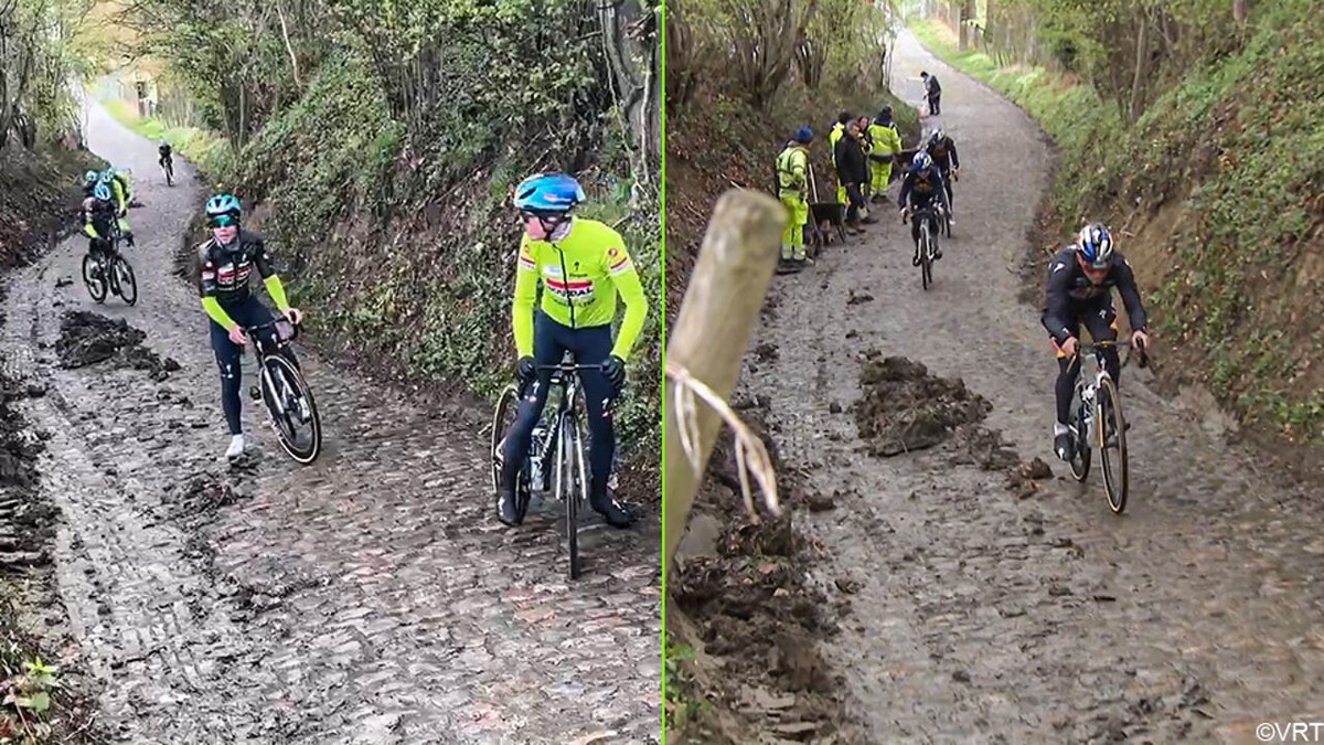 Renners worstelen tijdens verkenning op glibberige Koppenberg, Remco Evenepoel rijdt wél naar boven