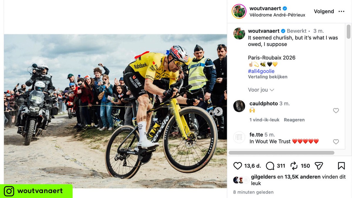 "Het lijkt wat onbeleefd, maar het is waar ik recht op had, denk ik": Van Aert deelt eerste Instagram-post na Roubaix-triomf