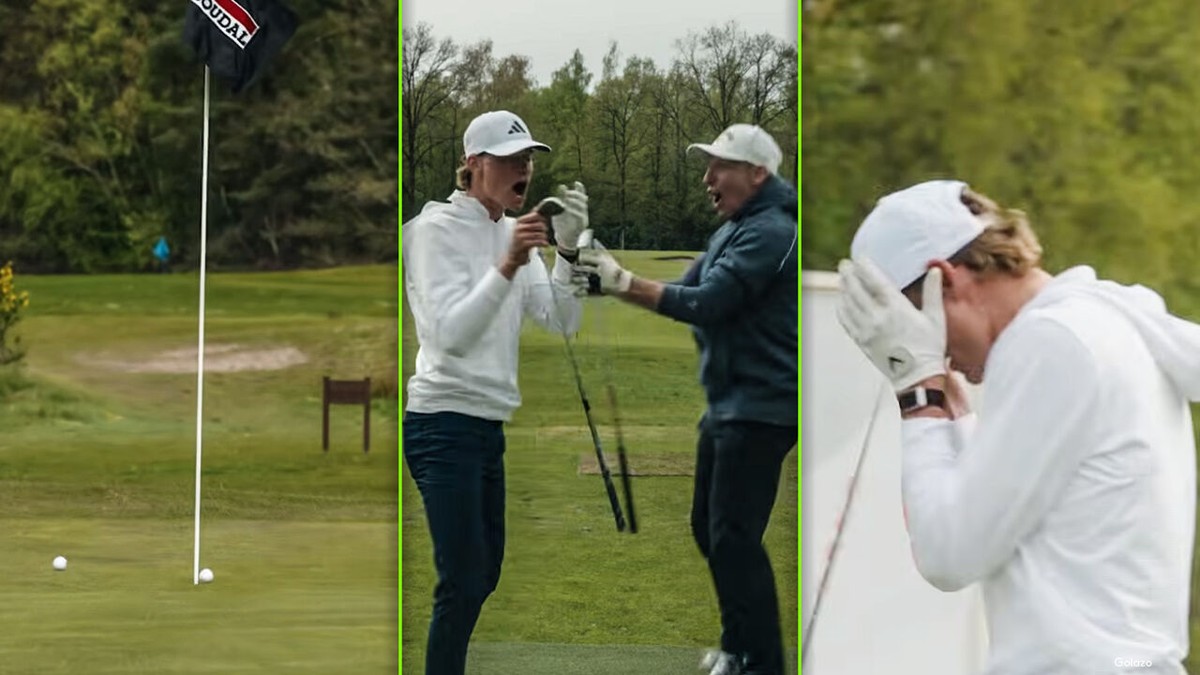 "Oooooh, tegen de pin": Mathieu van der Poel komt wel heel dicht in hole-in-one-challenge