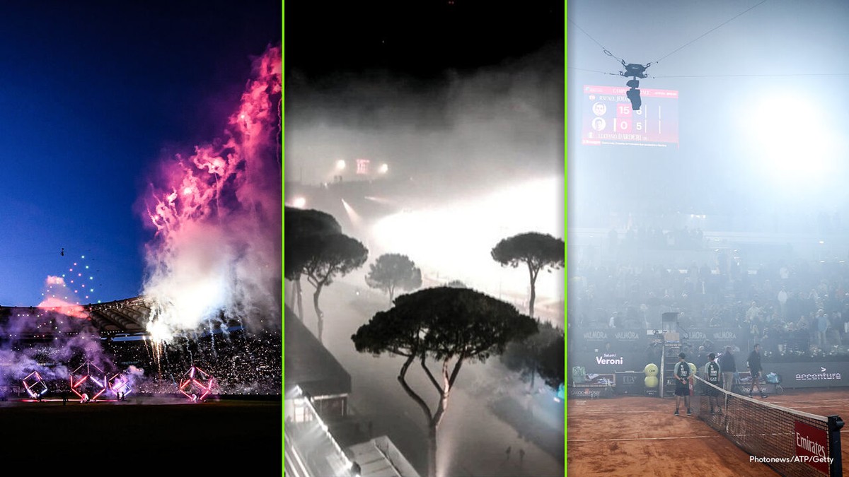 VIDEO - Vuurwerk van Coppa Italia dwarsboomt tennissers: enorm rookgordijn tovert toernooi van Rome om tot spookscene