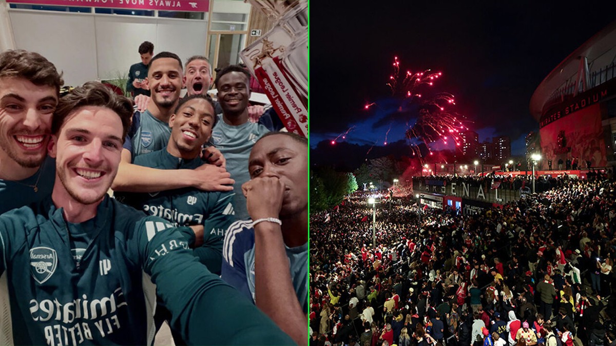 "Het is gebeurd!": Spelers en fans van Arsenal (zoals Remco Evenepoel) vieren eerste titel in 22 jaar uitbundig