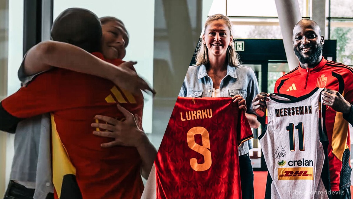 Als sporticonen elkaar vinden: Meesseman en Lukaku wisselen shirts Belgian Cats en Rode Duivels uit