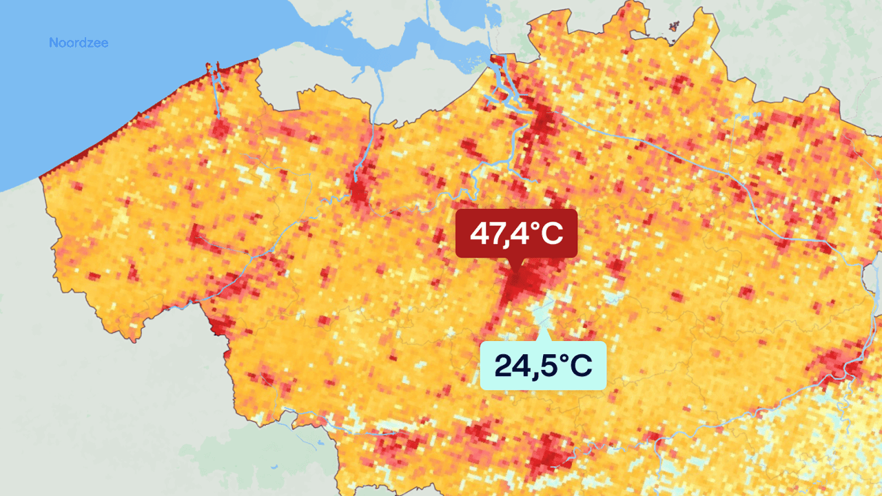 Satellietbeeld toont temperatuurverschil van liefst 20 graden tussen stad en natuur