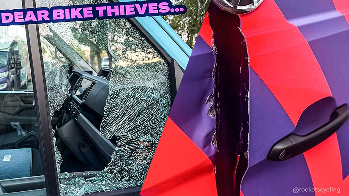 "Beste fietsendieven, ...": Unibet Rose Rockets bestolen op weg naar Spanje, beelden tonen vernielde teambus