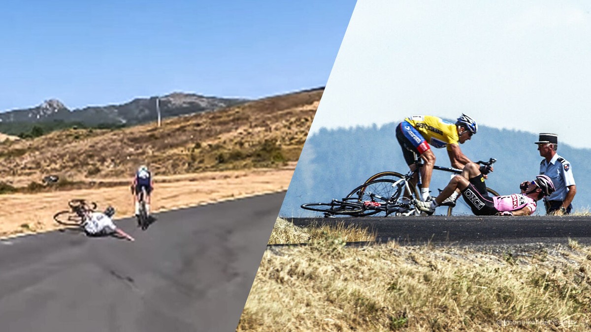 VIDEO: Spaanse amateurs voeren perfecte remake op van beruchte Tourscène met veldrijder Armstrong en pechvogel Beloki