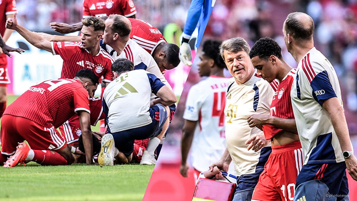 München werd even muisstil: Musiala zakt plots in elkaar tijdens oefenpot, Saibari kan hem rennend opvangen