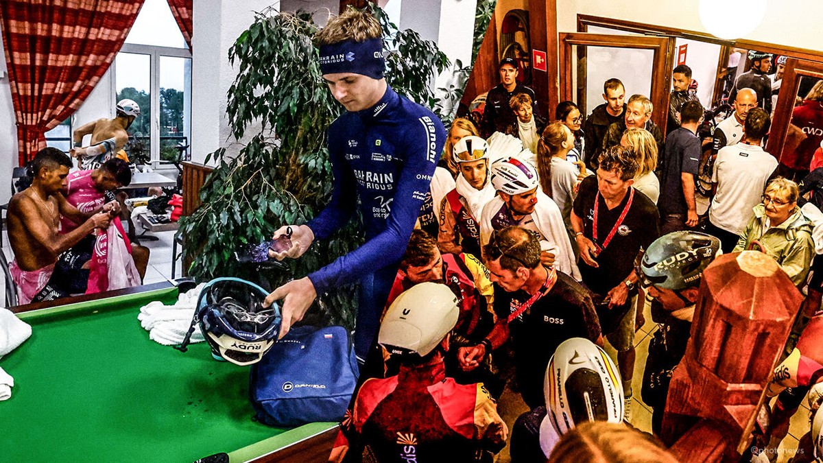 In een hotellobby tot zelfs aan pooltafel en in fitnesszaal: de onwaarschijnlijke beelden van schuilende renners uit de Vuelta