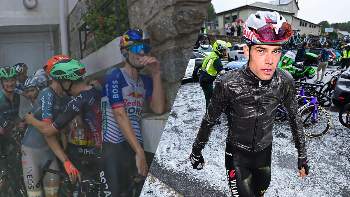 Apocalyptische taferelen leggen Vuelta lam: renners moeten schuilen voor zware hagelbui, Van Aert en co. vluchten hotel in
