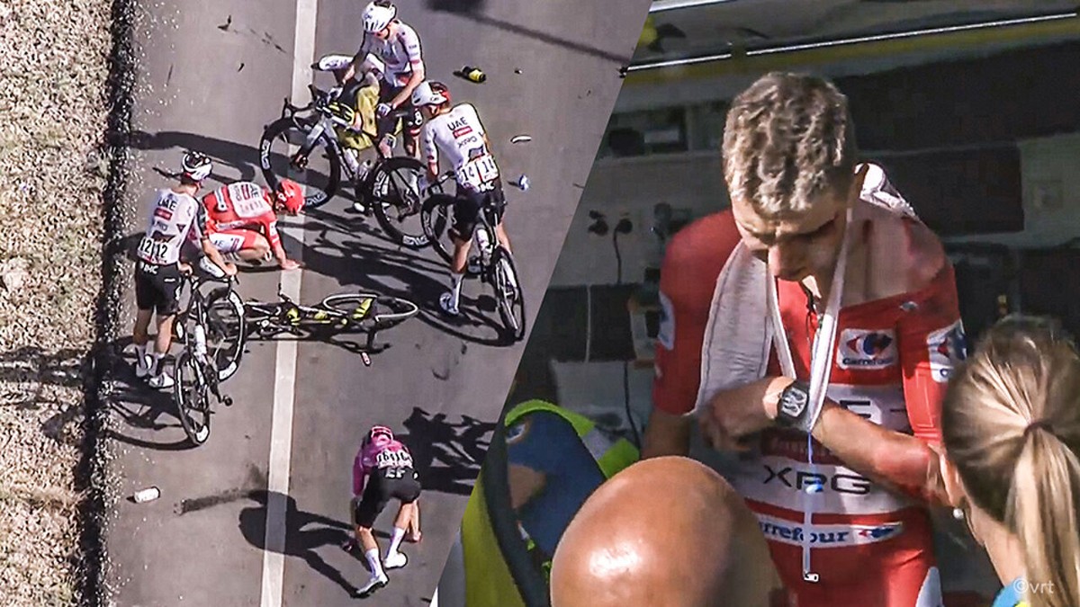 Opschudding in de Vuelta: rode trui Tadej Pogacar komt hard ten val en moet opgeven