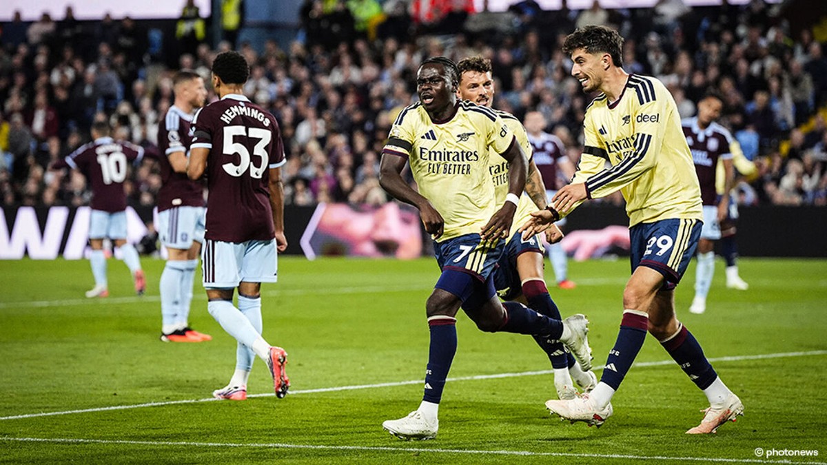 Arsenal rekent na de rust (en na de wissel van Christos Tzolis) zuinig af met Aston Villa en blijft foutloos met 6 op 6