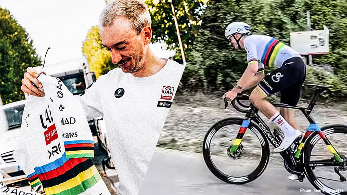 "Race modus geactiveerd": kersvers wereldkampioen Brandon McNulty pronkt voor het eerst met zijn regenboogtrui