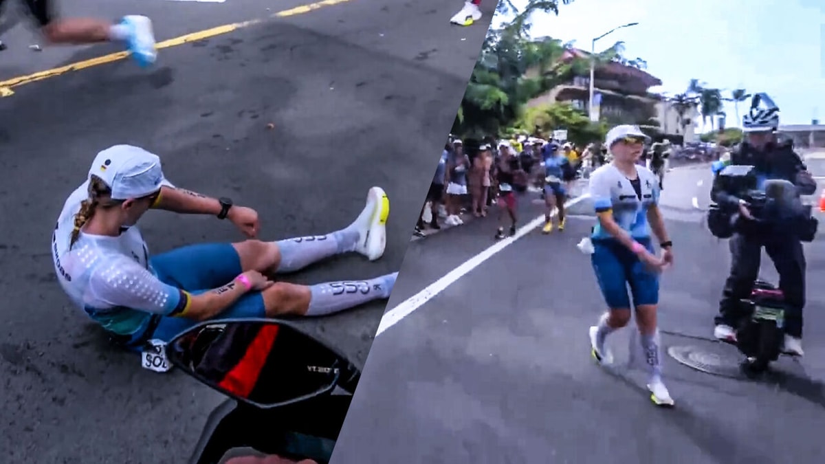 Heftige beelden in Hawaï: zwalpende koploopster op WK triatlon stort helemaal in tijdens laatste kilometer