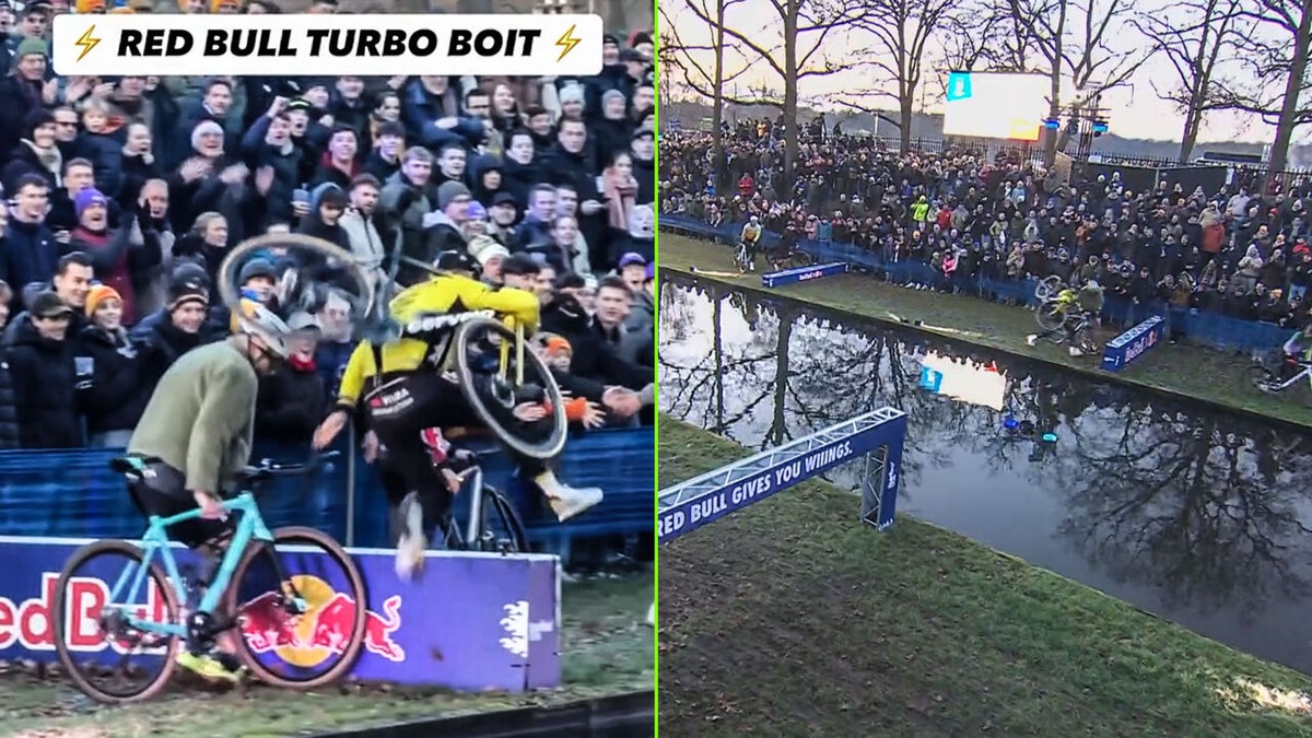 Even het goede voorbeeld geven: Wout van Aert vliegt over parcours van Turbo Cross tijdens verkenning