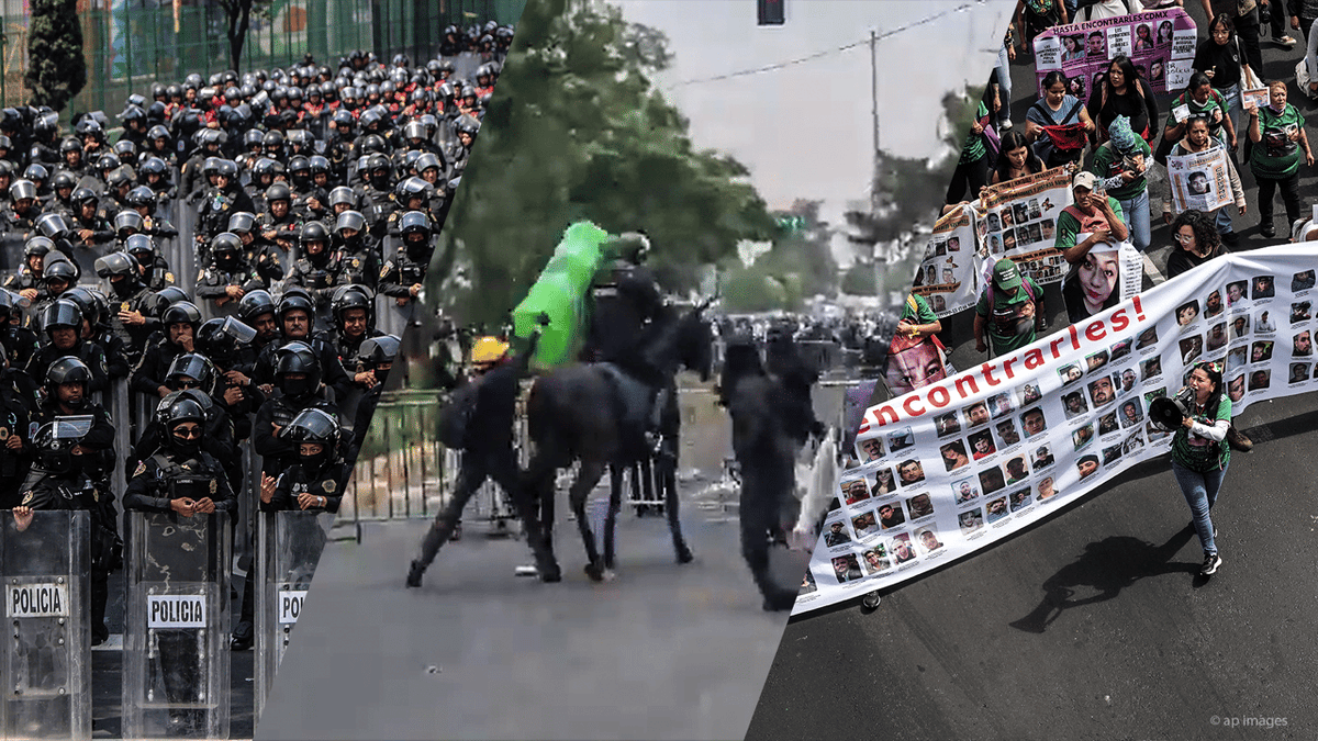 Zelfs politie te paard werd aangevallen: protestgroepen doen onrust oplaaien rond stadion in Mexico Stad