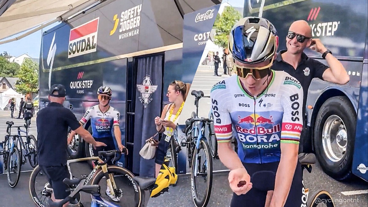 Hongerige Remco Evenepoel maakt pitstop bij bus van ex-ploeg: "Die winegums heb ik gemist"