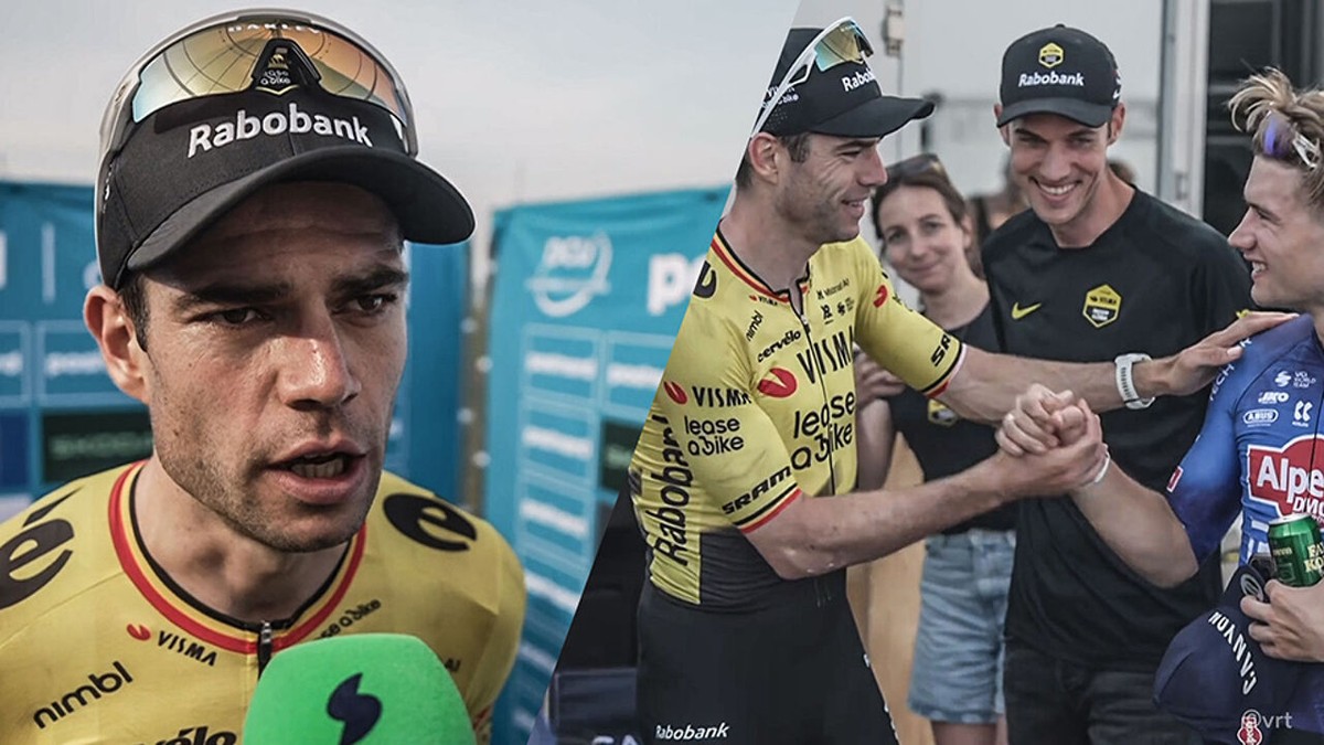 Op een stoeltje achter de schermen kreeg Wout van Aert het goede nieuws: "Verbaasd dat ze zo zeker leken te zijn"